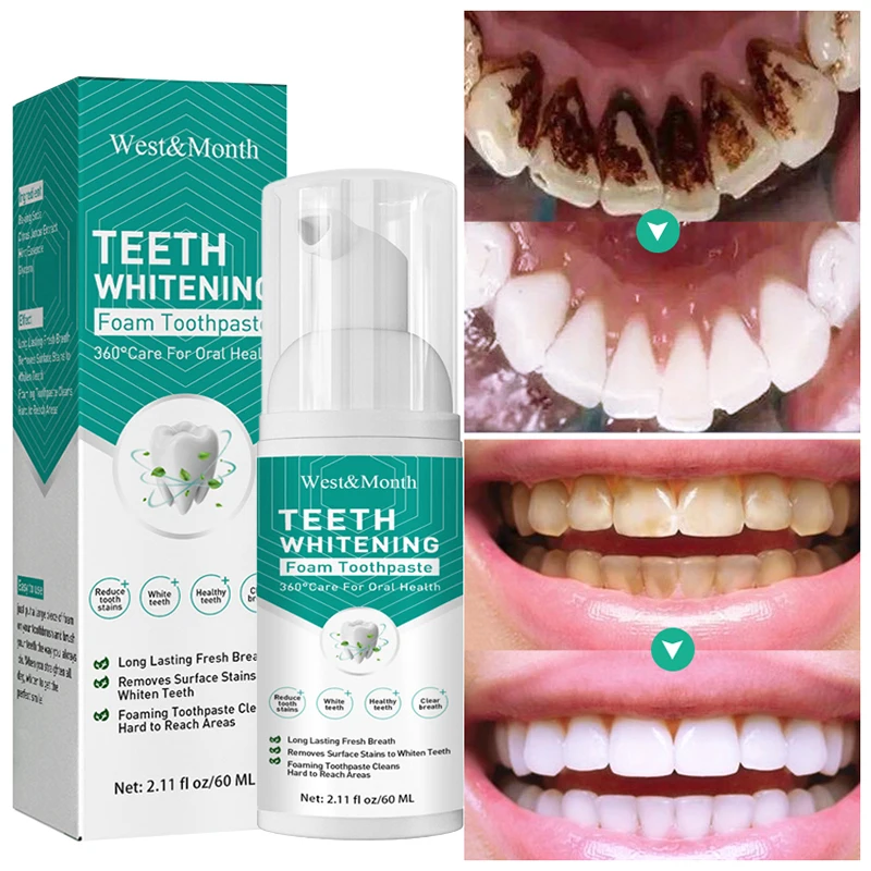 

60ml Teeth Whitening Mousse Toothpaste Whiten Deep Cleaning Dentifrice Removes Plaque Stains Tooth Bleaching Oral Hygiene