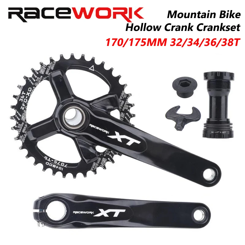 

RACEWORK XT Bicycle Crankset Mtb Cranks cranckset Chainring Bike Connecting Rods Hollow Integrated fire Crank arms for bicycle