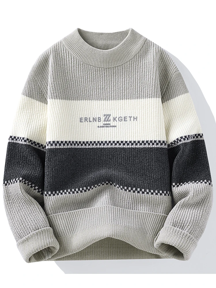 Свитер в полоску контрастных цветов Мужской осенне-зимний базовый вязаный