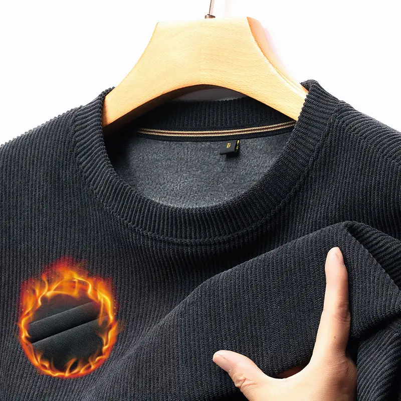 Мужской вельветовый свитшот теплый однотонный полосатый плотный Повседневный