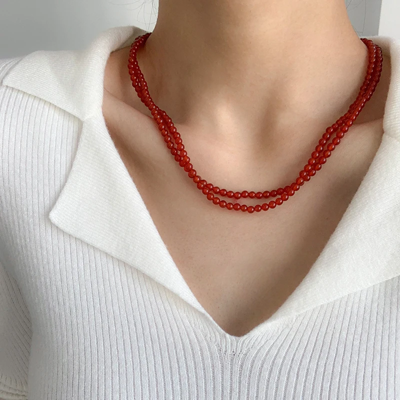 Двухслойное двойное ожерелье Millie из натурального красного агата женское легкое