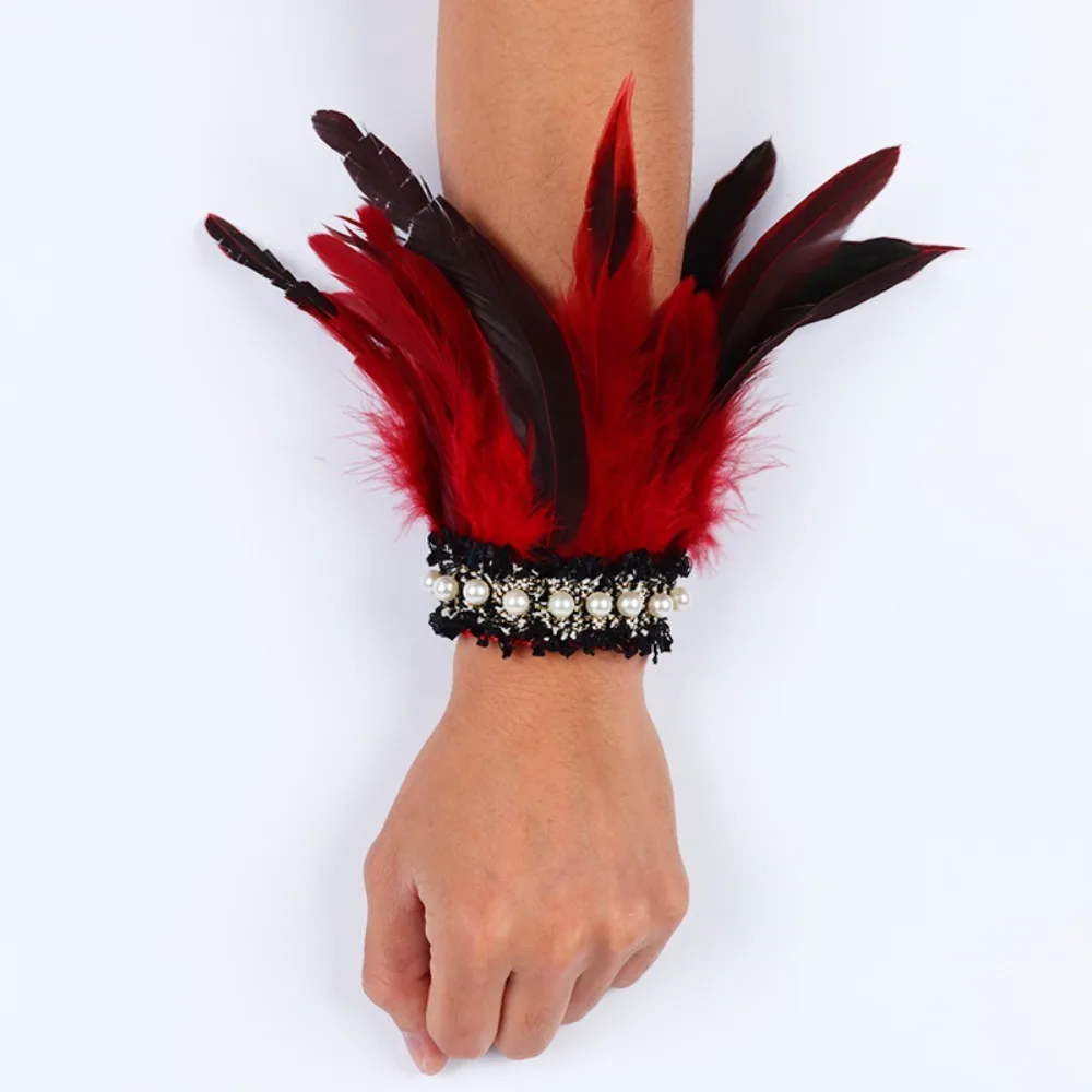 

1 Pair Fashion Props Stage Warmer Detachable Feather Cuffs Cosplay Plumes Natural Rooster Feather Wrist Cuffs