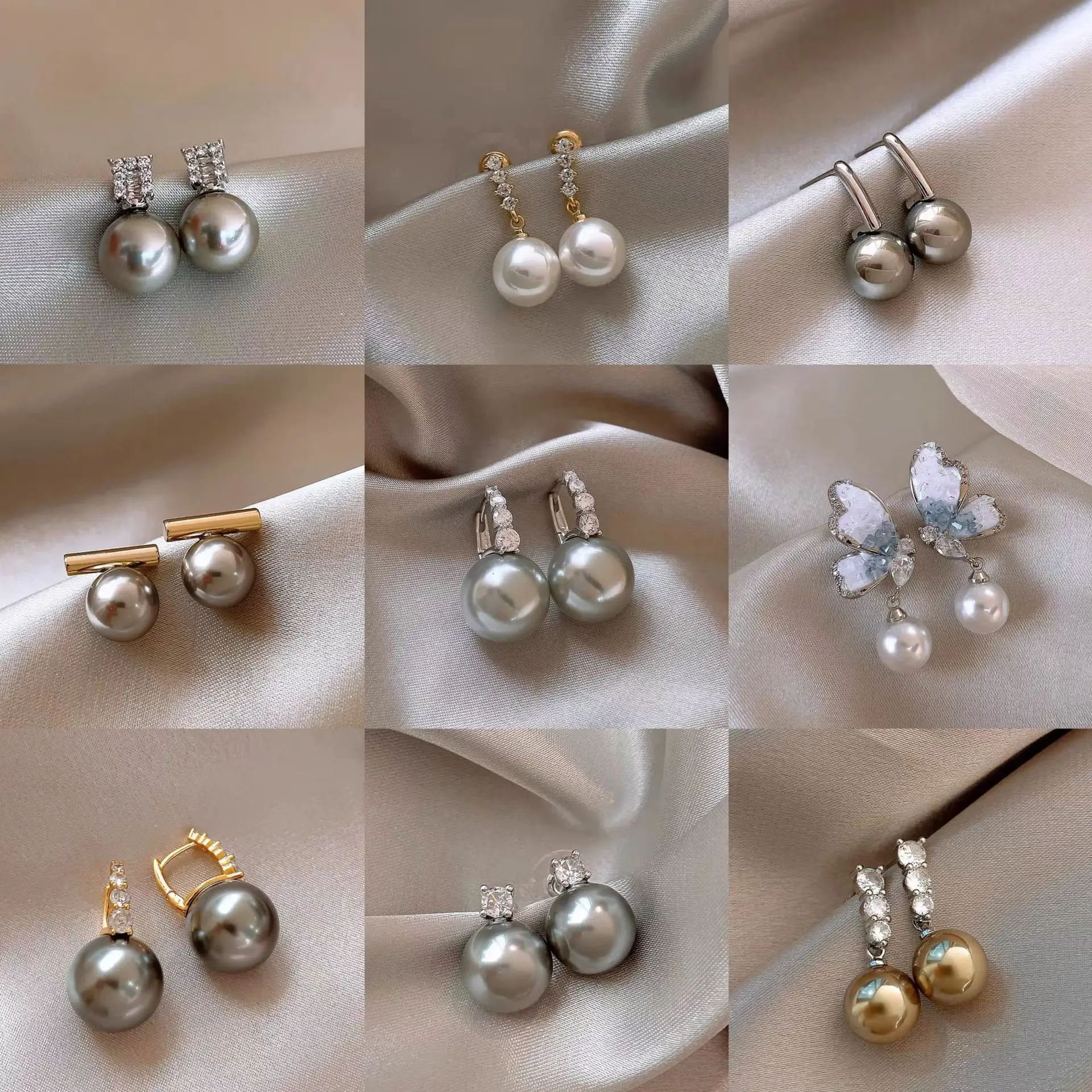 Серьги с серебряными иглами и цирконием жемчугом дизайнерские легкие роскошные