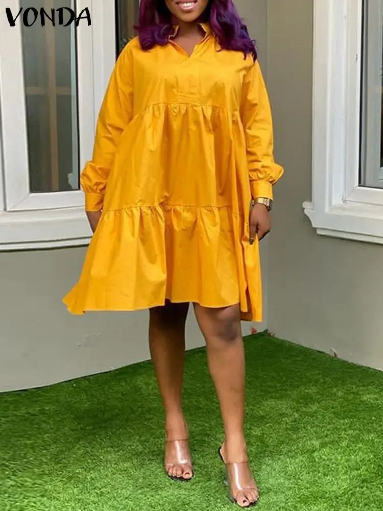 

Платье-рубашка VONDA Y2K женское с длинным рукавом, модный пляжный сарафан с V-образным вырезом, с оборками, в стиле кэжуал, на лето