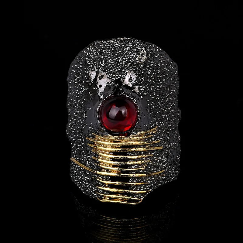 

Unique Rings for Women New Irregular Black Gold Earrings Inlaid Red Zircon Rings Italian Party Jewelry Wedding Rings
