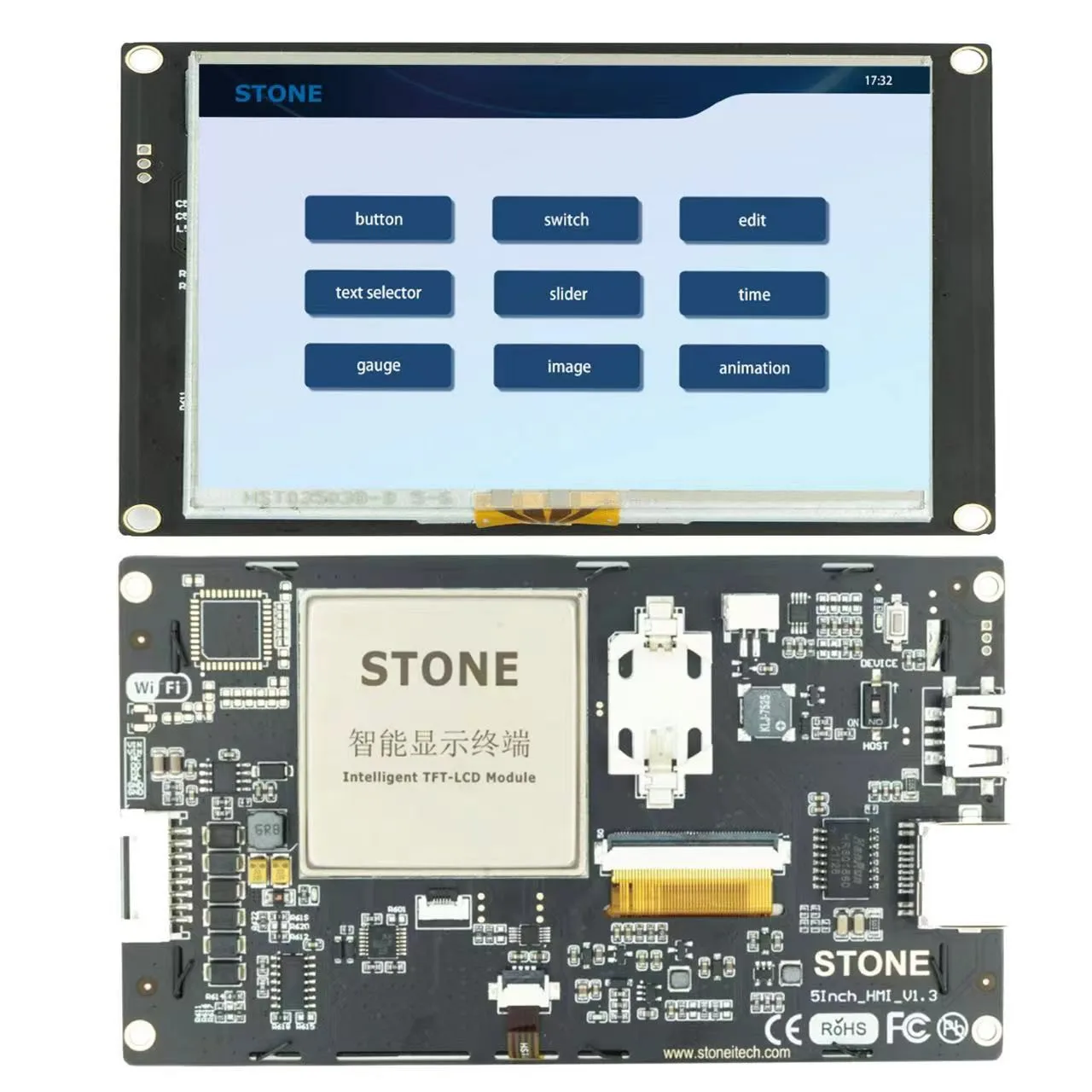 

5 Inch HMI Intelligent LCD Module TFT Display Touch Screen with Free GUI Software Easy To Operate Support Any MCU