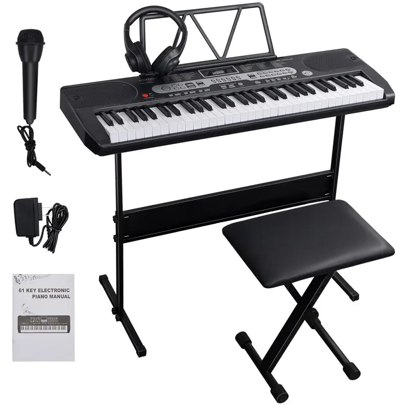 

61 Key Portable Electric Piano Keyboard Set with Headphone, Stand, Stool and Power Supply