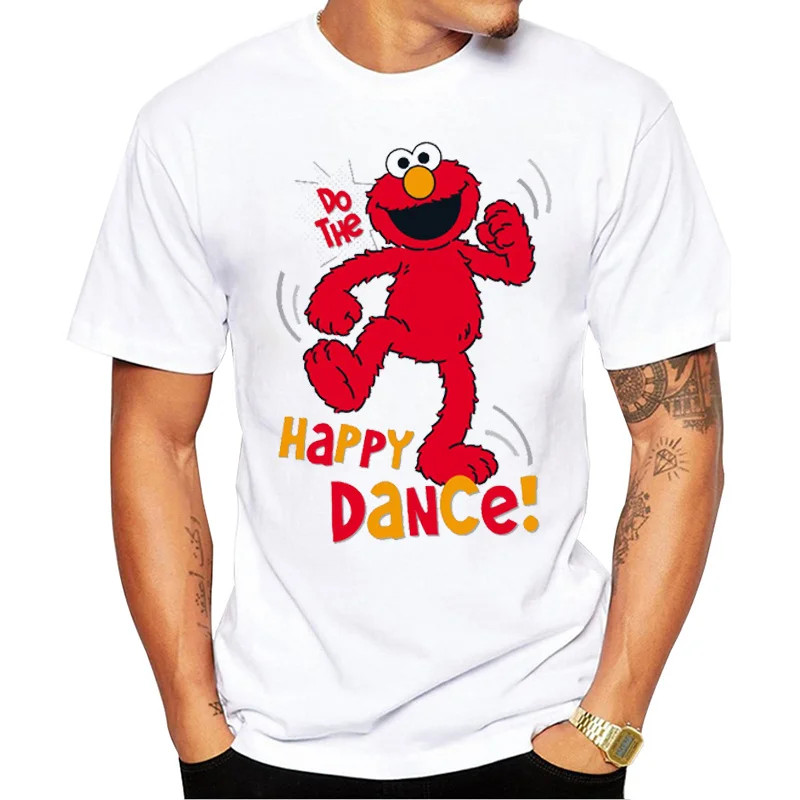 

2022 Newest Fashion Happy Dance Elmo Printed Men T-Shirt O-Neck Short Sleeve Sesame Street Tshirts Cool Tops Funny Tees