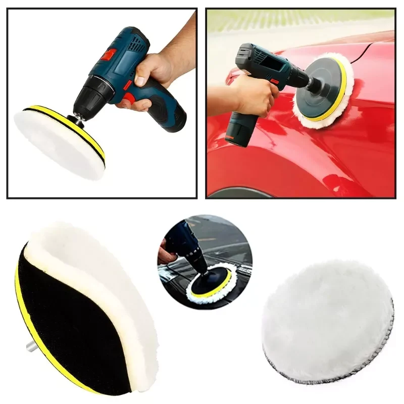 

D7YA For Vehicle Body Polishing Waxing Buffer Kit 6 inch Wool Buffing Pads with Back Pad and Connecting Rod