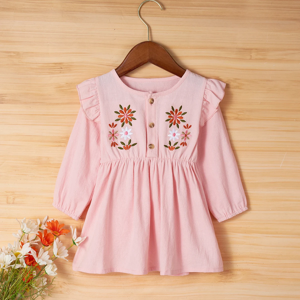 

LAPA Baby Girls Clothes Crew Neck Pink Long Sleeve Jumper Dress Spring/Autumn Shirt Dress Cute Costume