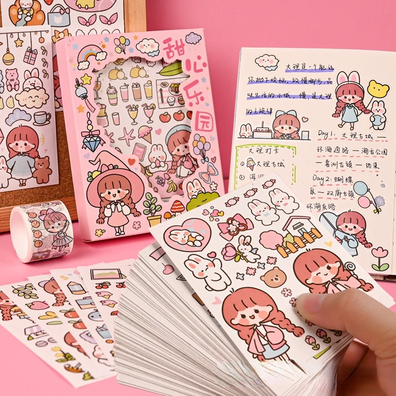 

50 Cartoon Stickers Hand Account Character Girl Heart DIY Decorative Ins Style Cute Stationery School Supply Scrapbooking
