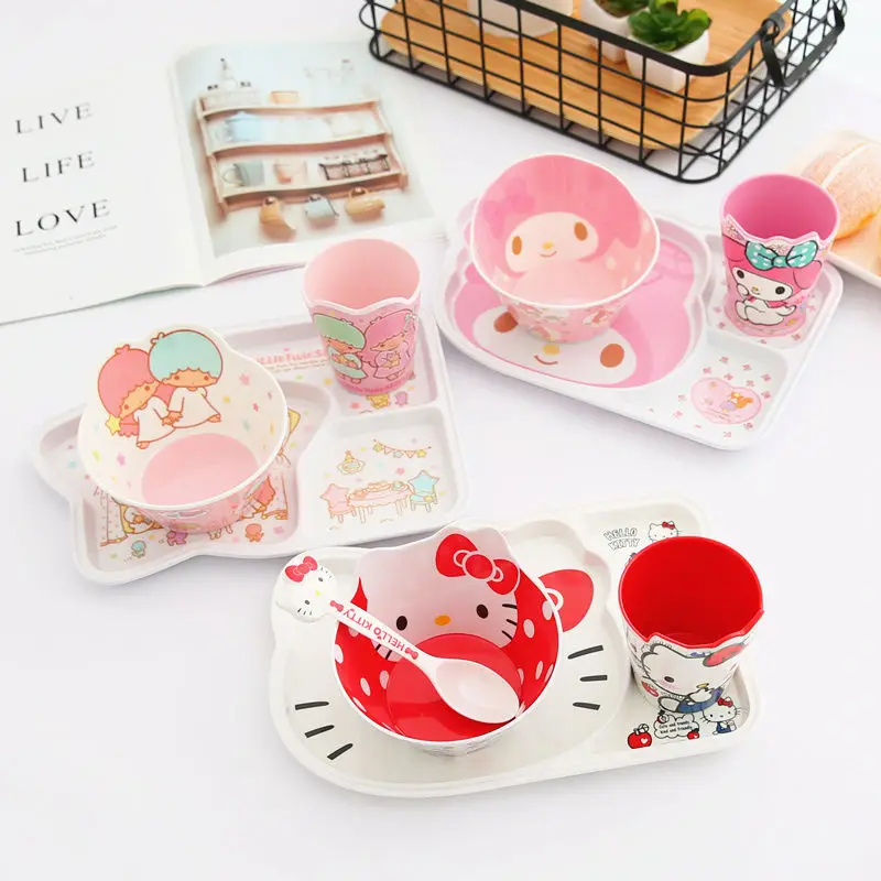 

Creative Cartoon Cute Hello Kitty Tableware Children's Three-Segment Dining Plate Compartment Baby Household Fast Food Plate