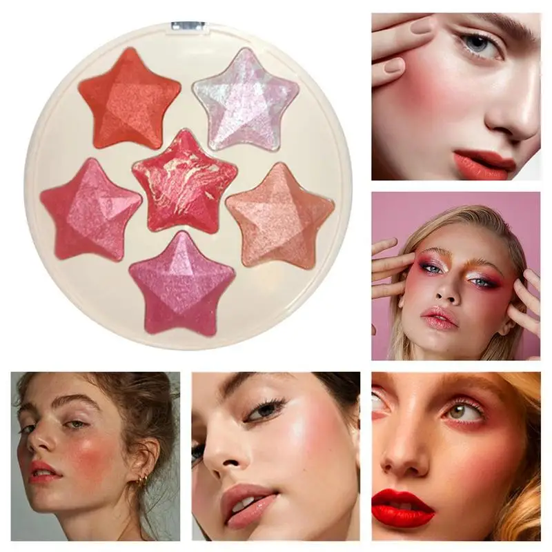 

Палитра румян с хайлайтером, стойкая Мерцающая Палитра для лица, 6 цветов, аксессуары для макияжа для женщин и девушек