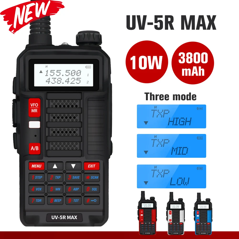 

Рация Baofeng UV-5R MAX uv5r max, мощная двухсторонняя радиостанция, зарядка через USB, двухдиапазонный FM-приемопередатчик, 10 км, 10 Вт