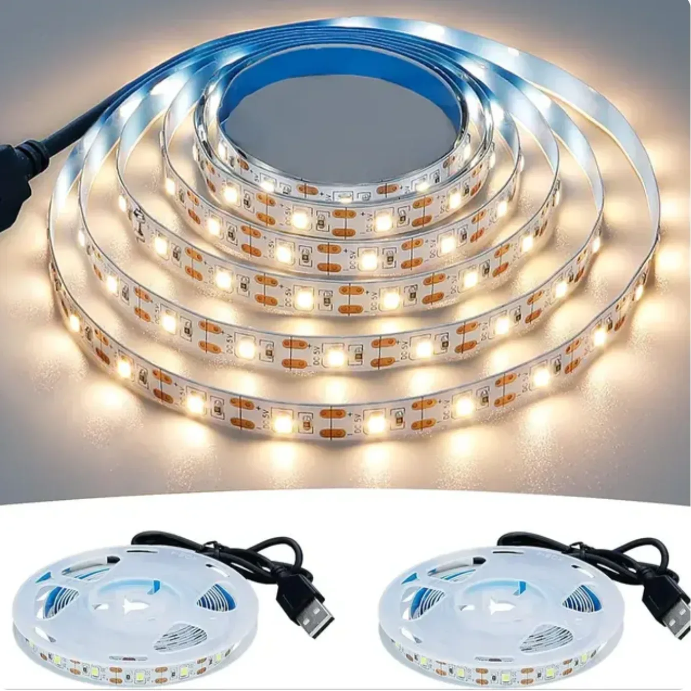 סטריפים LED USB במתח 5V DC 2835 לבן חם לבן תאורת רקע לטלוויזיה סרט תאורה לבית דקור למנורה 1- 5 מטר מחרוזת LED