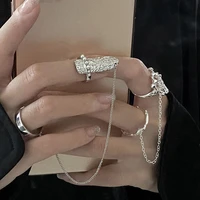 korean fashion chain pearl nail rings for women girls irregular lava design ring opening adjustable jewelry