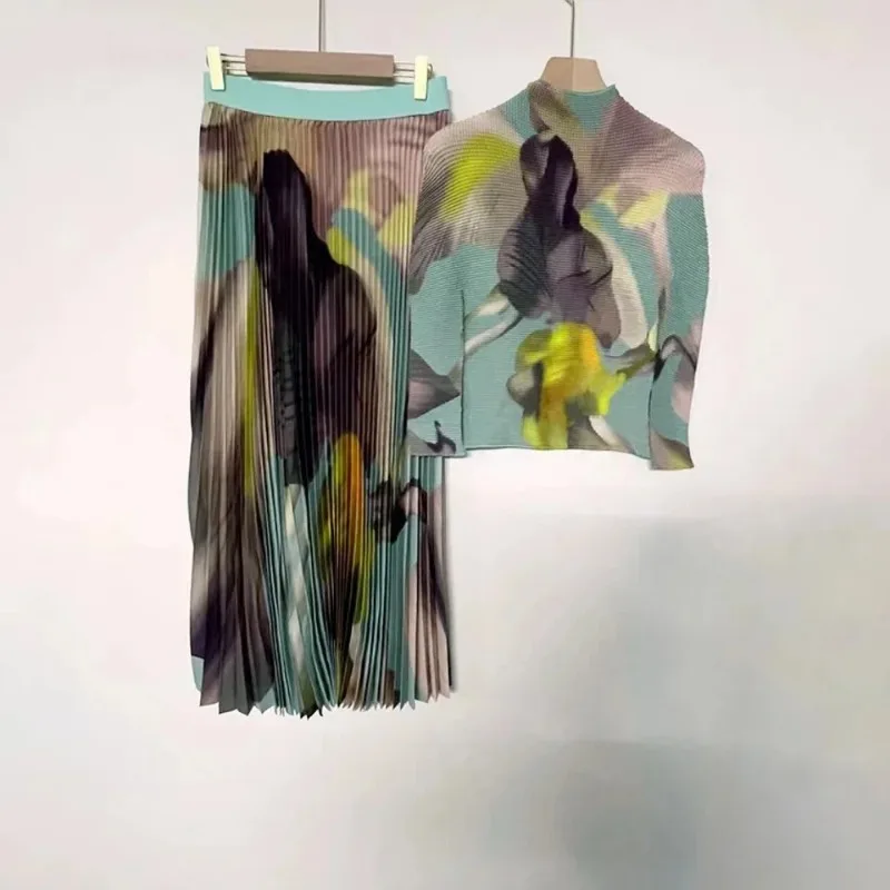 Женский костюм с плиссированной юбкой миаке летний полный комплект большого