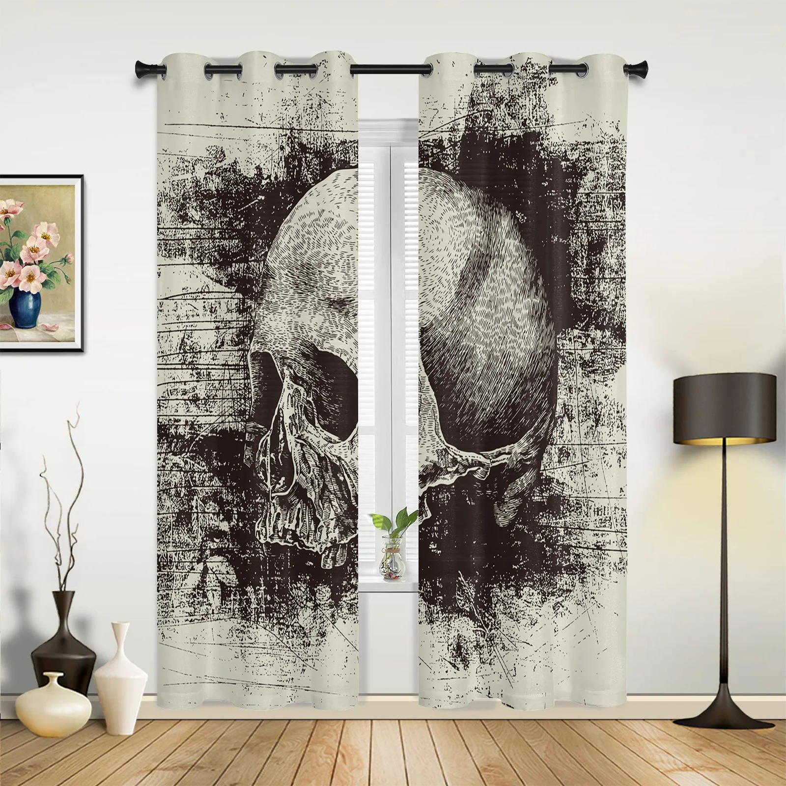 

Skull Head Splash Ink Curtains for Bedroom Living Room Drapes Kitchen Children's Room Window Curtain Modern Home Decor