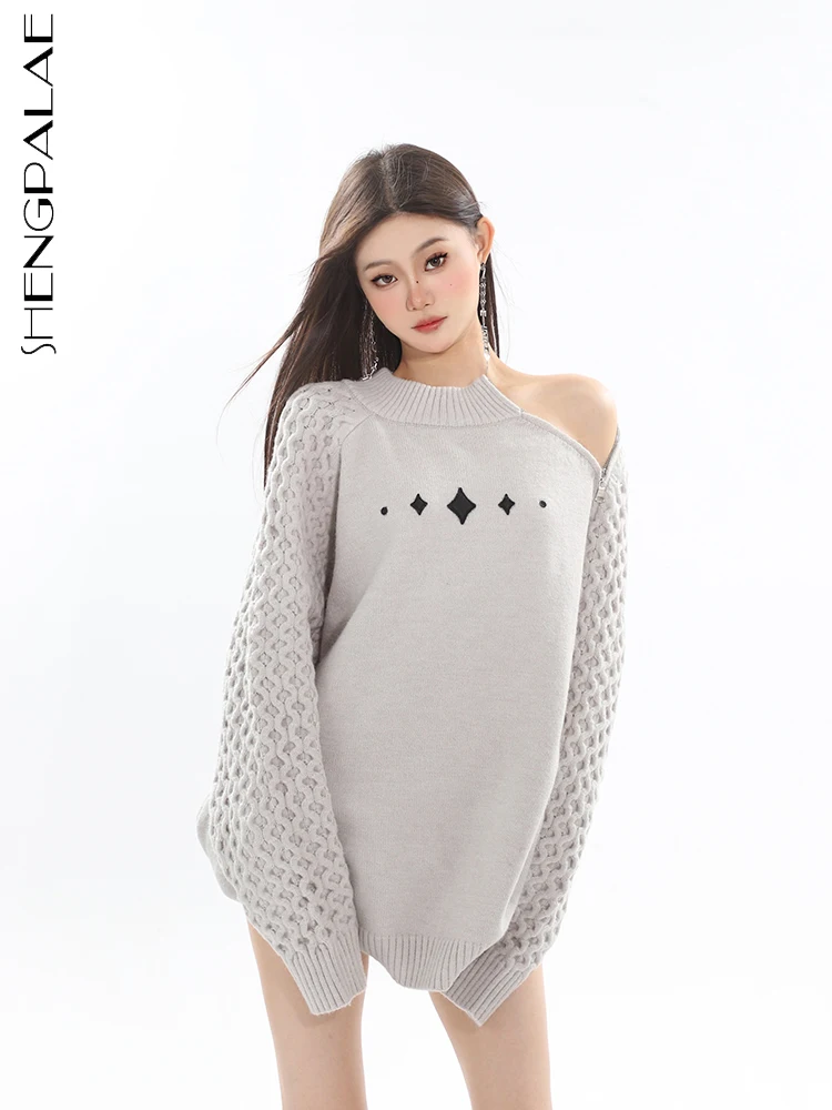 

SHENGPALAE осенний модный объемный свитер с открытыми плечами для женщин 2023 новый элегантный повседневный Свободный Топ 5R7401