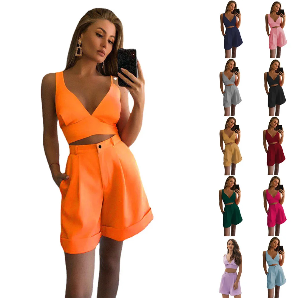 

Women's Spring 2022 New Women's Clothing 2-piece Set Fashion Suits Casual Sports Shorts Suspenders