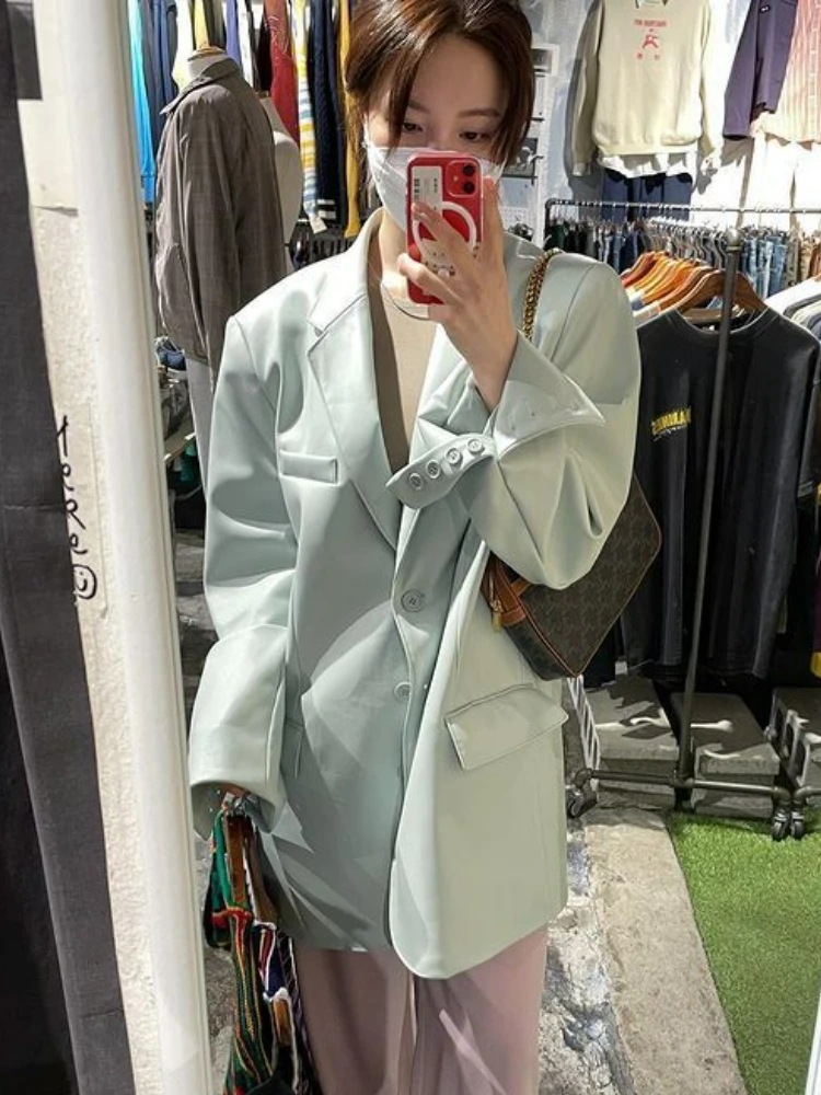 Autumn Korean Leather Jacket Women 2022 Winter Thin Notched Casual Biker Moto Leather Coat Female Streetwear Button PU Chic Tops