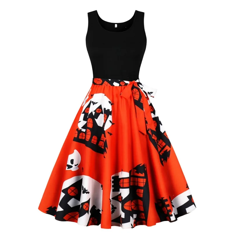 Женское Винтажное Платье С Принтом На Хэллоуин Удобное Повседневное Длиной До