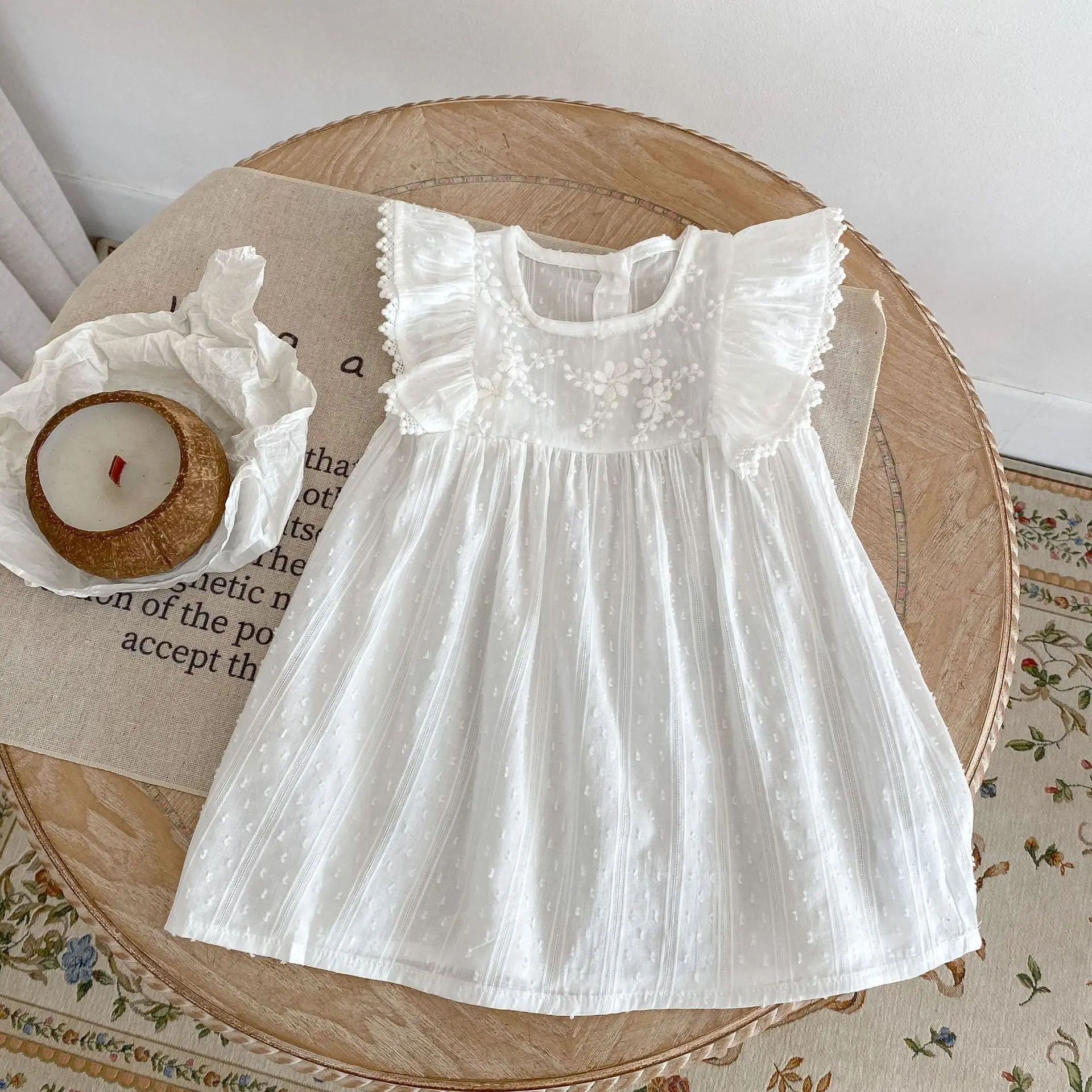 White Color 0-3 Years Summer Dresses Cotton Baby Girls Princess Dress