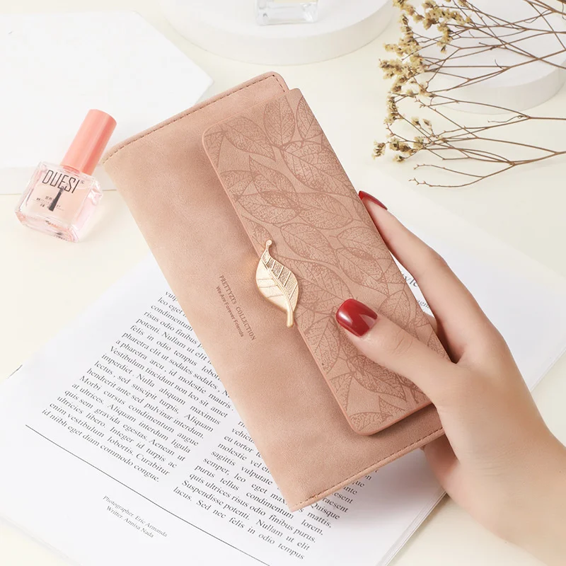

Women's Long Wallet 2021 new Korean Pu leaf buckle large capacity women's handbag