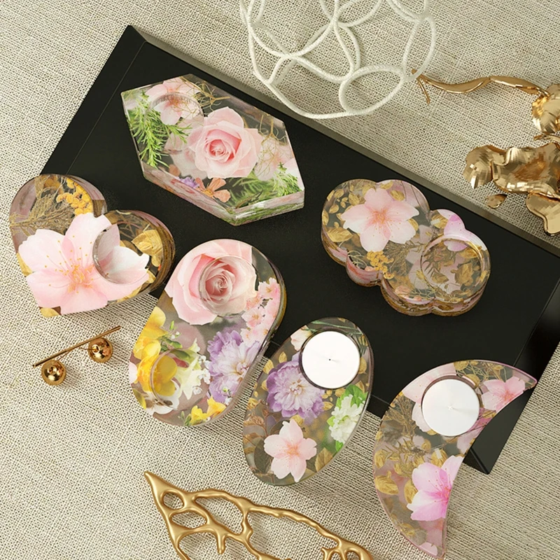 

N58F Tealight Candle Holder Resin Mold,Crystal Candlestick Mold Epoxy Casting Silicone Mold for DIY Crafts Home Wedding Decor