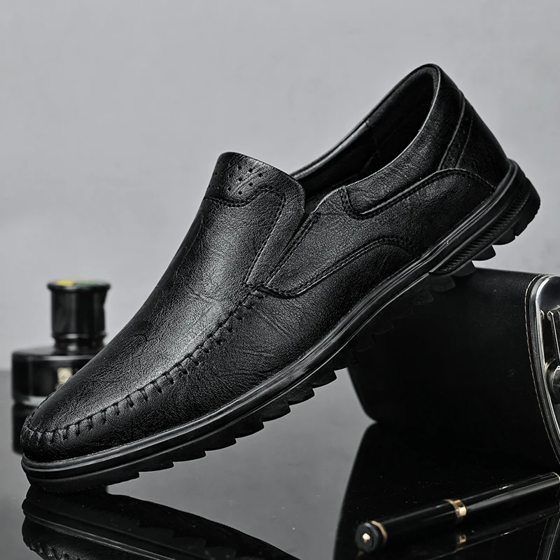 

Лоферы мужские из натуральной кожи, повседневные прогулочные туфли, без застежки, дышащие, устойчивые, на мягком фоне, летние