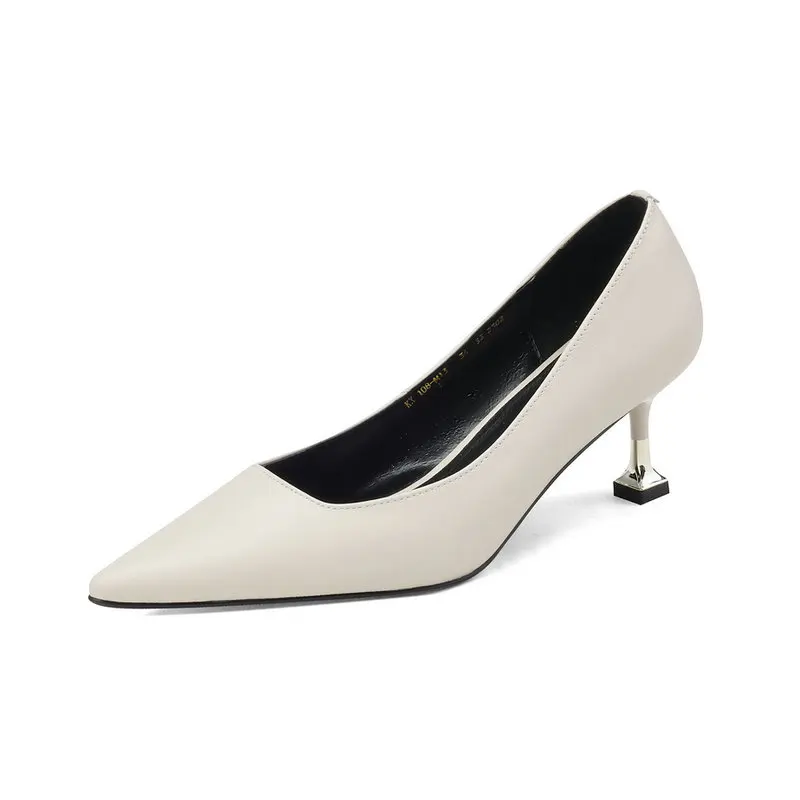 

Pointed Toe Commuter Pumps Women Concise Kitten Heels Shoes Office Lady Spring Autumn Genuine Leather Comfy Soft Size 34-40