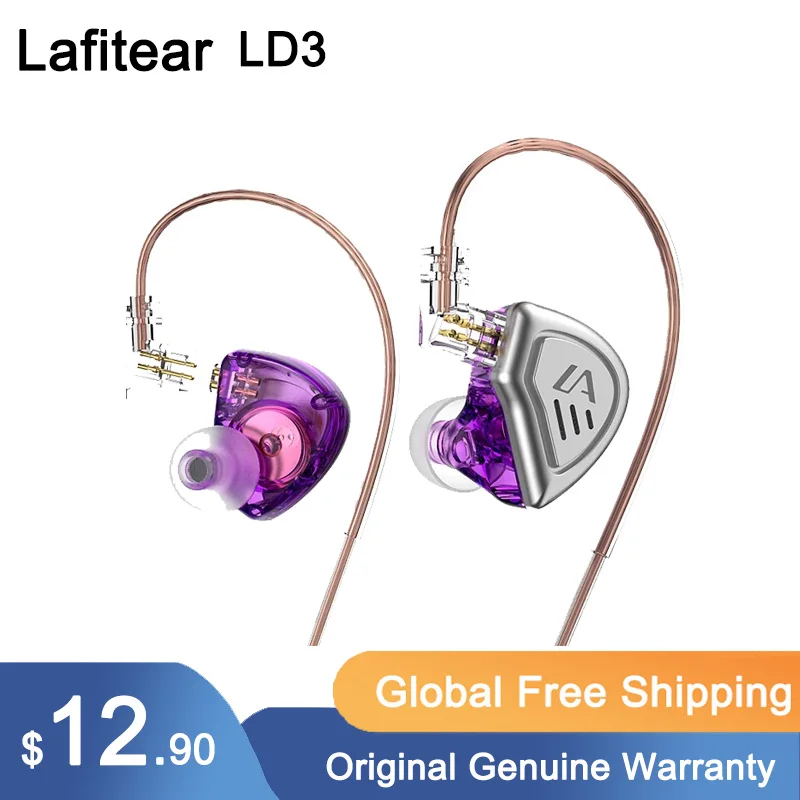 

Наушники-вкладыши Lafitear LD3 Super Bass с микрофоном, HiFi динамические игровые спортивные наушники для бега со съемным кабелем