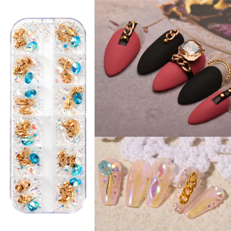

Nail Rhinestones Chain Diamond Glitter Charms 3D Nail Art Decorations Accessory Metal Steel Ball Chain Charms Jewelry Nail Bead