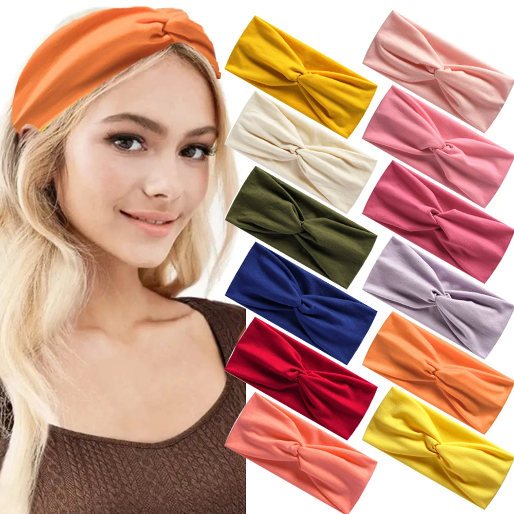 

New Women Knot Headband Wide Cross Cotton Turban Hairband Hair Acceesories Candy Colors Bow Headwrap Yoga Sports Headbands