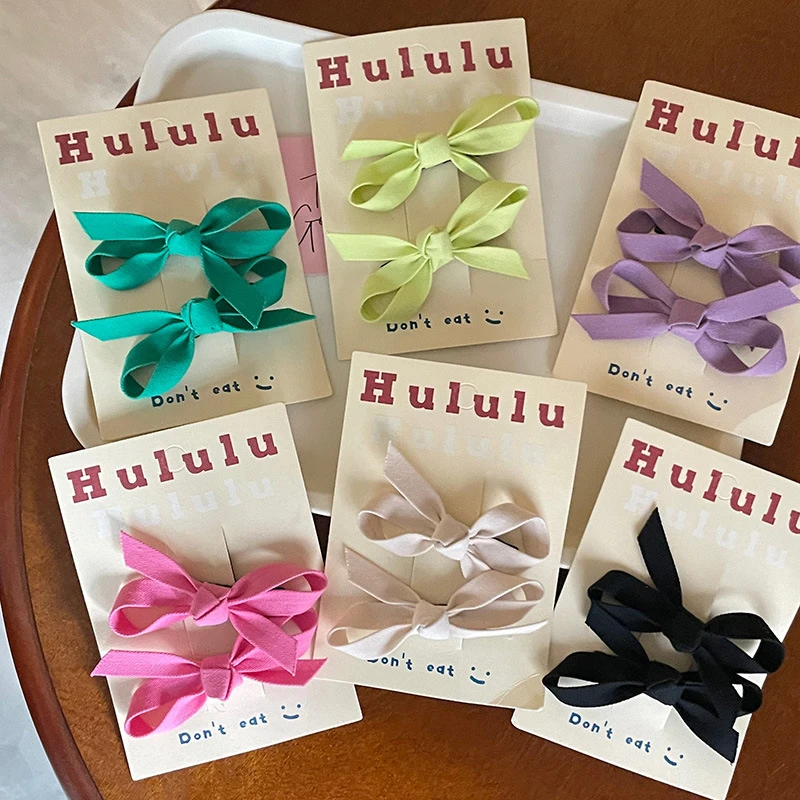 

2Pcs/Set Sweet Solid Ribbon Bowknot BB Hair Clips for Girls Small Cute Handmade Bows Hairpin Lovely Kids Hair Pins Accessories