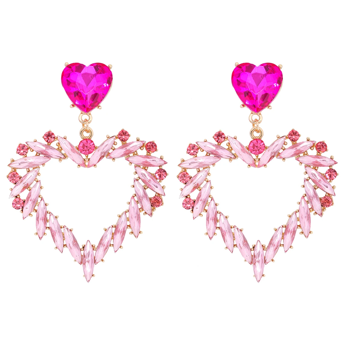 

High-quality Shiny Crystal Personality Metal Rhinestone Heart Drop Earrings for Women Romantic Wedding Party Jewelry Accessories