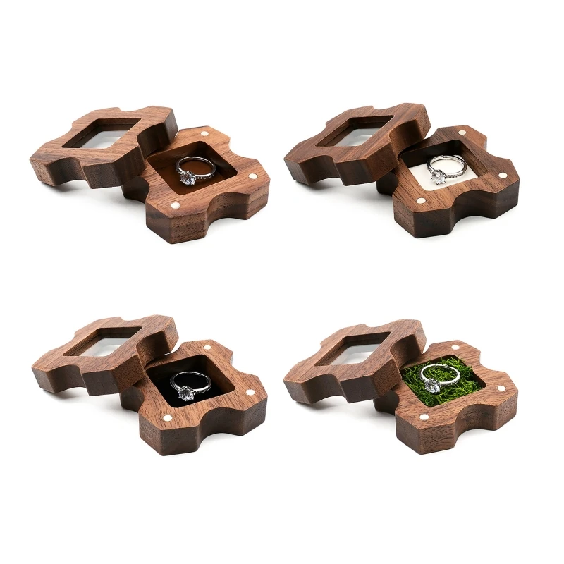 

2022 New Retro Mini Ring Box Wooden Earring Stud Storage Holder Jewelry Organizer Display