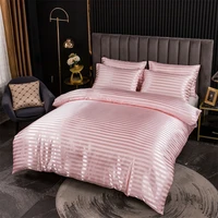 nordic stripes emulation silk satin bedding set king size high end satins full twin double duvet cover set luxury bedding sets
