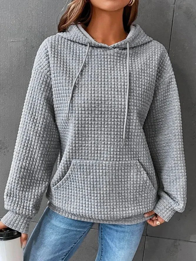 

2023 Autumn Women's Hoodies Waffle Long Sleeve Loose Hooded Pullover Female Winter Trendy Casual Sport Fashion Clothes Ladies