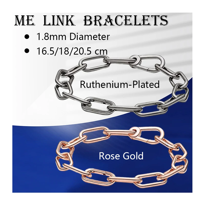 

ME Wrist Chain Links Bracelets For Women Jewelry Rose Gold Ruthenium 925 Sterling Silver Carabiner Clasp Closure Open Connectors