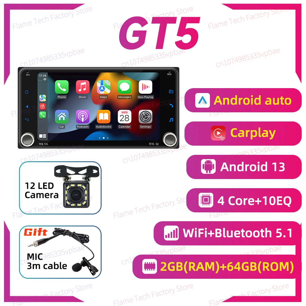 

Автомобильный мультимедийный Android 2Din Carplay Android Авто радио для Toyota Celica 2000-2005 7-дюймовый экран стерео головное устройство GPS-навигация