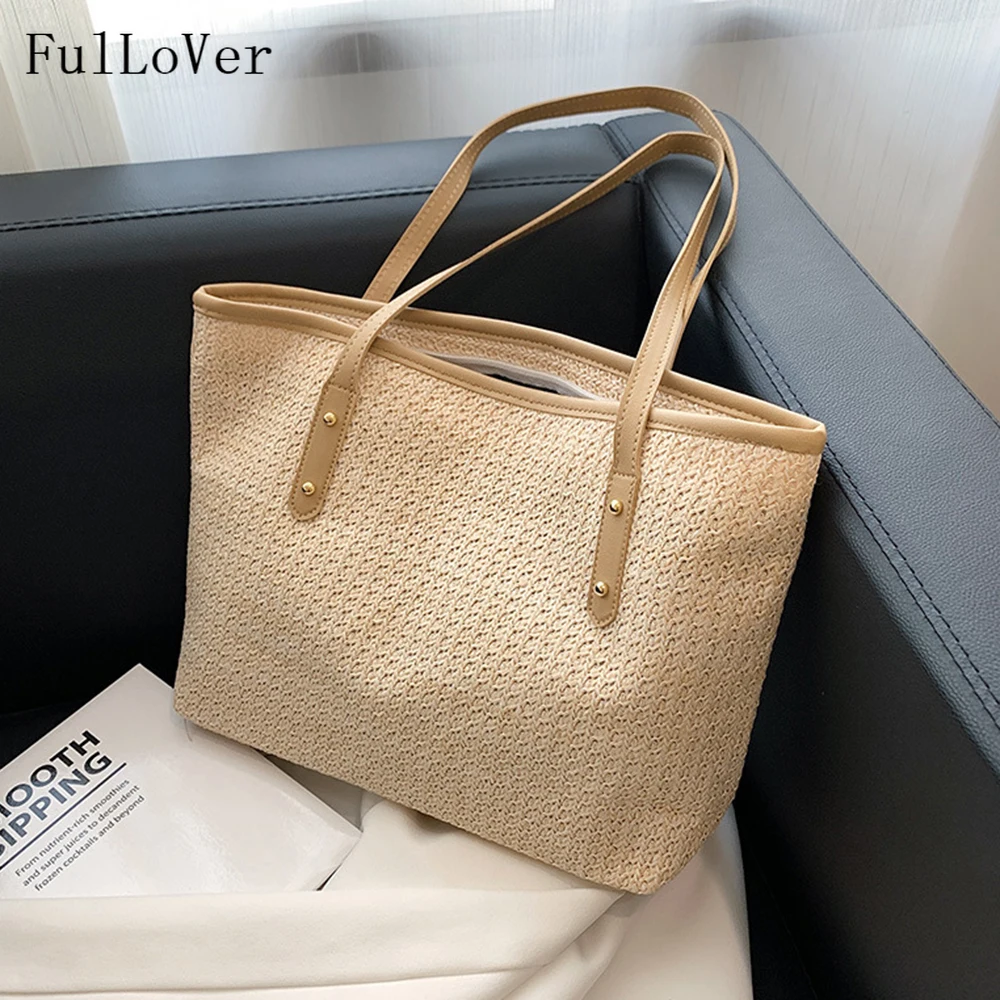 

Женская соломенная сумка на плечо, модные плетеные вместительные сумки, вместительные простые сумки-тоуты, вместительные сумки, новинка 2022