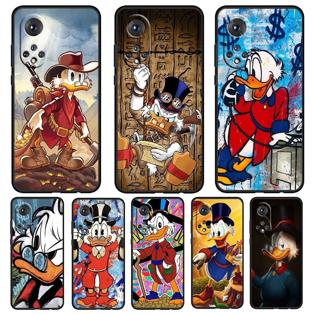 

Disney Scrooge McDuck Black Phone Case For Honor 70 60 SE 50 X8 X7 X30 X20 20 10 10X 10i 9C 9A 9X 8A 8X Pro Lite Soft Cover Capa