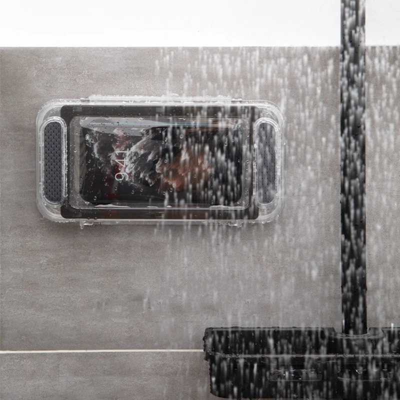 home wall stand waterproof mobile phone box self adhesive holder touch screen bathroom phone shell shower sealing storage box free global shipping