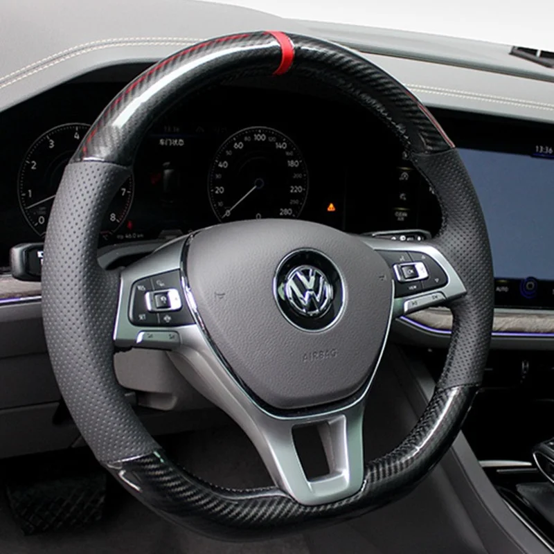 

DIY Hand-Stitch Carbon Fiber Suede Leather Car Steering Wheel Cover for Volkswagen Touareg Sagitar Phteaon Tharu Passat