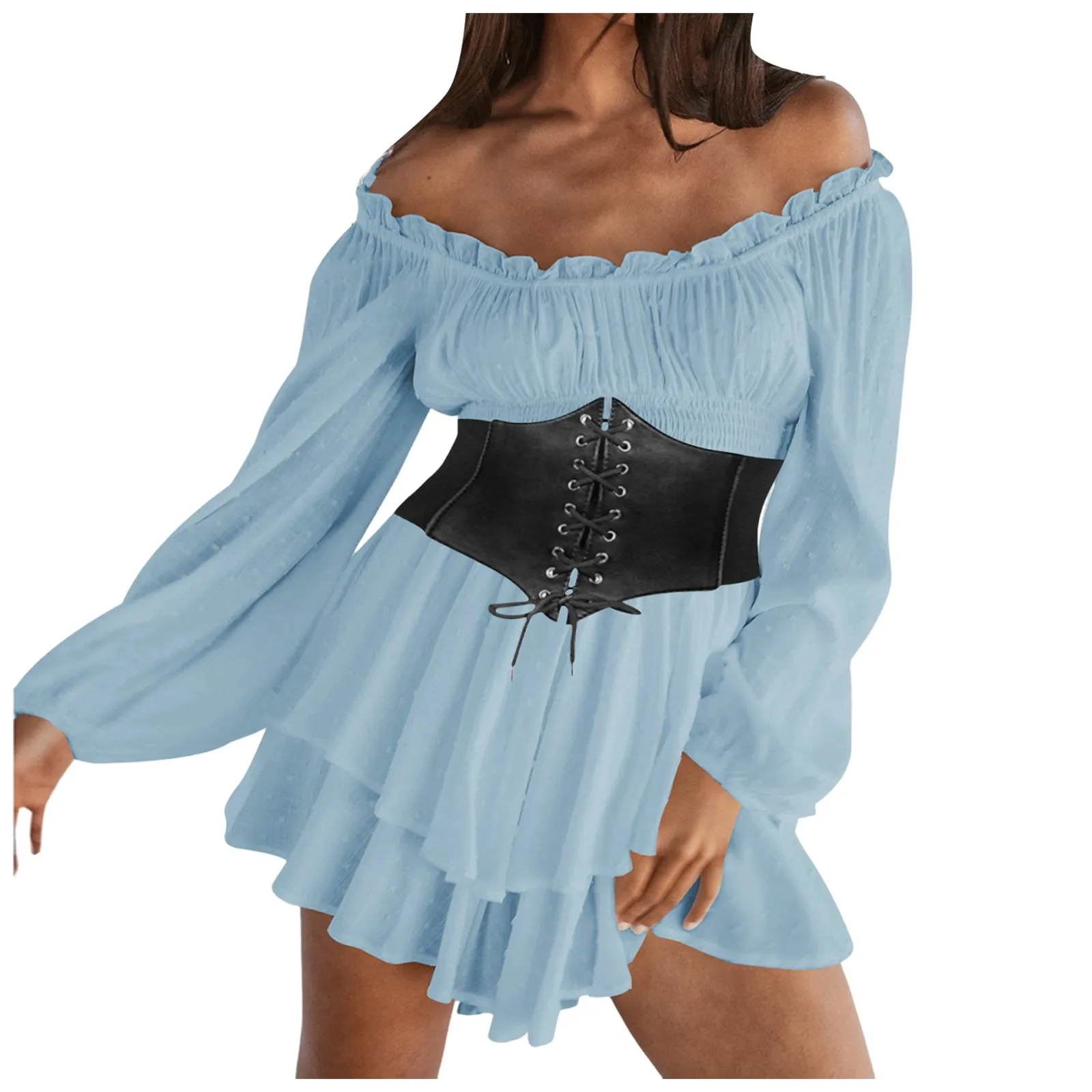 Женское повседневное платье с открытыми плечами из 2 предметов трапециевидной