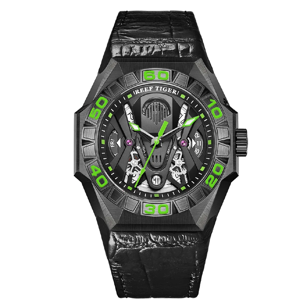 

Reef Tiger Men Automatic Watch,Mens Wrist Watches Military Dive 200M Waterproof Mechanical Wristwatch Sekelton Luminous Sapphire