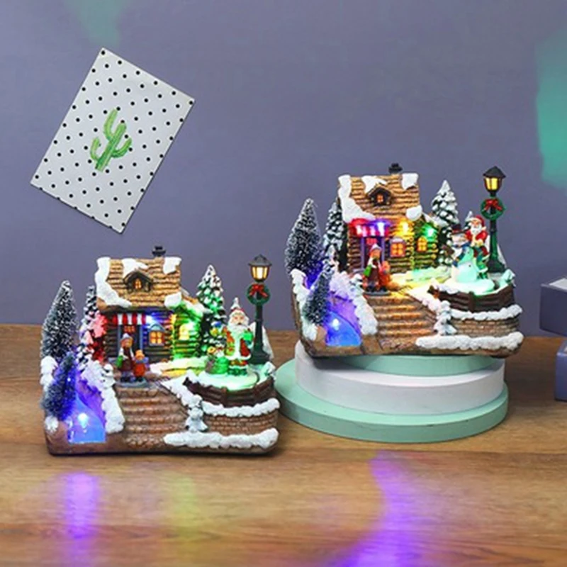 

Christmas Snow House Colorful Light Luminescent Christmas Village Revolving Santa Claus Home Decor House Ornaments