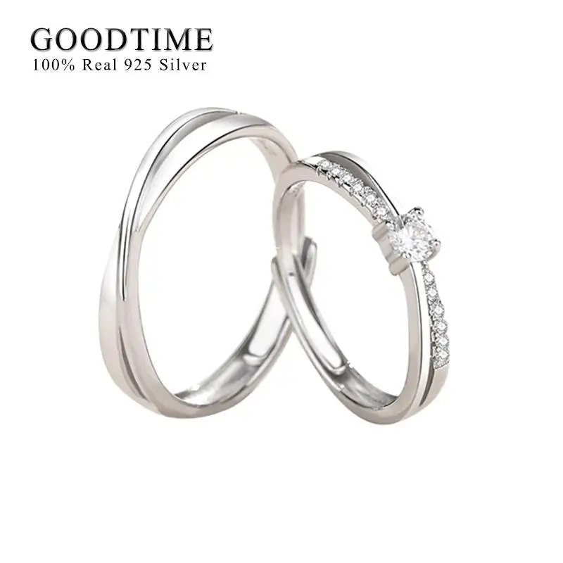

Trendy Wedding Ring Pure 100% 925 Sterling Silver Square Zircon Couple Ring Silver Jewelry Anniversary Gift For Women Men