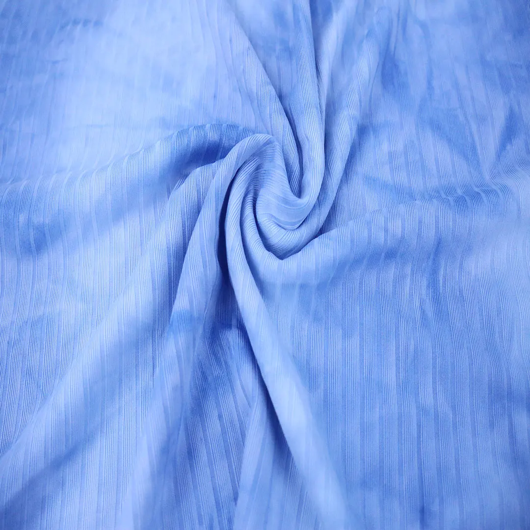 

Knitted Tie-dye Fabric Light Blue Home Textile Stretch Rib Knit 250g Per Meter Decorative Garment